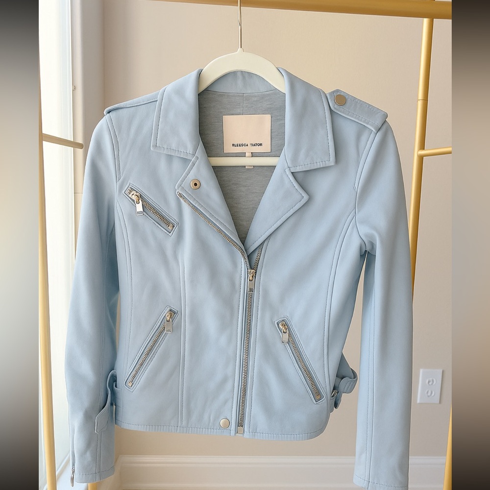 Rebecca Taylor Light Blue Leather Moto Jacket – Size 0 (XS)